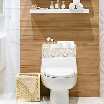 HOSROOME Macrame Storage Basket Boho Decor Baskets for Organizing Woven Decorative Basket for Countertop Toilet Paper Basket for Tank Top for Home Decor Bedroom Nursery Livingroom Entryway (Set of 2)