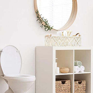 HOSROOME Macrame Storage Basket Boho Decor Baskets for Organizing Woven Decorative Basket for Countertop Toilet Paper Basket for Tank Top for Home Decor Bedroom Nursery Livingroom Entryway (Set of 2)