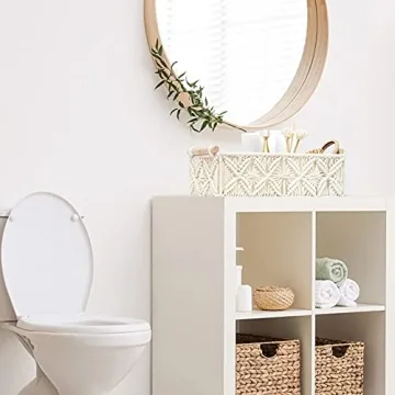 HOSROOME Macrame Storage Basket Boho Decor Baskets for Organizing Woven Decorative Basket for Countertop Toilet Paper Basket for Tank Top for Home Decor Bedroom Nursery Livingroom Entryway (Set of 2)