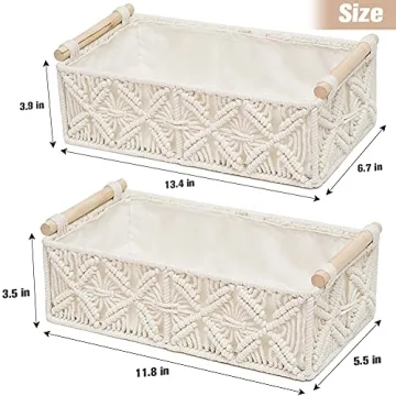 HOSROOME Macrame Storage Basket Boho Decor Baskets for Organizing Woven Decorative Basket for Countertop Toilet Paper Basket for Tank Top for Home Decor Bedroom Nursery Livingroom Entryway (Set of 2)