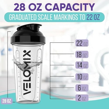 VELOMIX -2 Pack- 28 oz Protein Shaker Bottles for Protein Mixes - 2x Wire Whisk | Leak Proof Shaker Cups for Protein Shakes | Protein Shaker Bottle Pack | Shakers for Protein Shakes - 2xTransparent