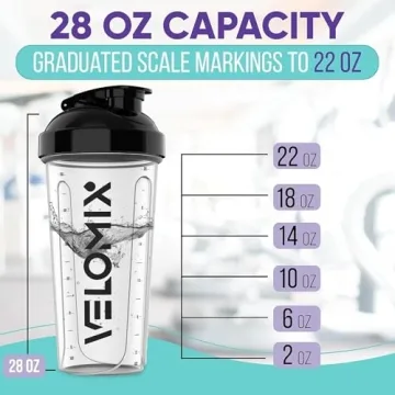 VELOMIX -2 Pack- 28 oz Protein Shaker Bottles for Protein Mixes - 2x Wire Whisk | Leak Proof Shaker Cups for Protein Shakes | Protein Shaker Bottle Pack | Shakers for Protein Shakes - 2xTransparent