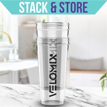 VELOMIX -2 Pack- 28 oz Protein Shaker Bottles for Protein Mixes - 2x Wire Whisk | Leak Proof Shaker Cups for Protein Shakes | Protein Shaker Bottle Pack | Shakers for Protein Shakes - 2xTransparent
