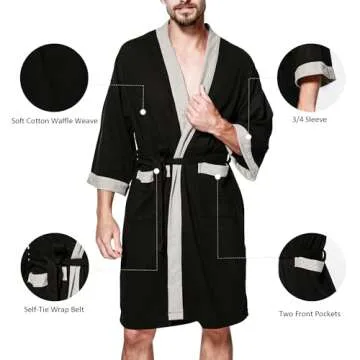 Haseil Men's Turkish Cotton Bathrobe Waffle Kimono Terry Cloth Hotel Spa Robes