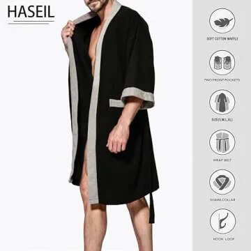 Haseil Men's Turkish Cotton Bathrobe Waffle Kimono Terry Cloth Hotel Spa Robes