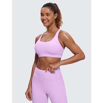 CRZ YOGA Women's Strappy Sports Bra for Yoga & Workouts in Lilac - Medium Support with Criss Cross B...