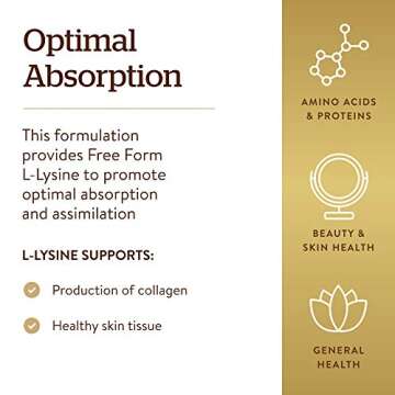 Solgar L-Lysine 500 mg, 250 Vegetable Capsules - Enhanced Absorption & Assimilation - Promotes Integrity of Skin & Lips - Collagen Support - Amino Acids - Non-GMO, Vegan, Gluten Free - 250 Servings