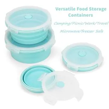 CARTINTS Silicone Collapsible Food Storage Containers-Prep/Storage Bowls with Lids – Set of 4 Round Silicone Lunch Containers – Microwave and Freezer Food Containers (Blue)
