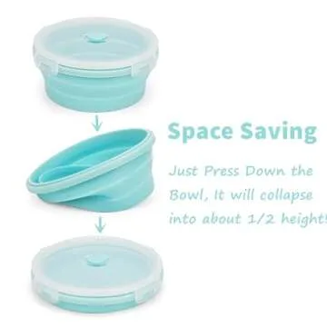 CARTINTS Silicone Collapsible Food Storage Containers-Prep/Storage Bowls with Lids – Set of 4 Round Silicone Lunch Containers – Microwave and Freezer Food Containers (Blue)