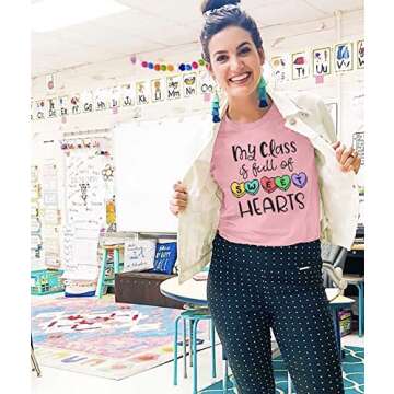 Valentines Day Shirt for Teachers Women My Class is Full of Sweet Hearts Leopard Shirt Casual Short Sleeve Tees Tops