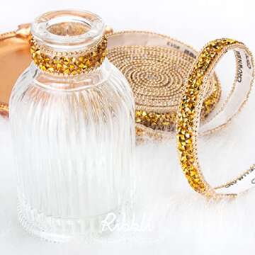 Ribbli Self Adhesive Resin Rhinestone Strips Diamond Ribbon,Rhinestone Sticker for Crafts,Gold Bling Wrap Roll Use for Cake Decoration(Gold,3/8 Inches x 3 Yards)