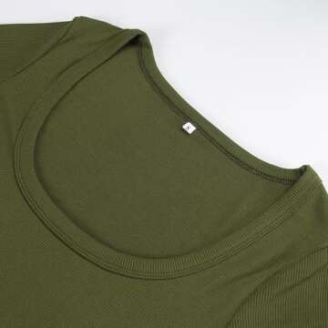 Artfish Women's Square Neck Long Sleeve Ribbed Slim Fitted Casual Basic Crop Top (Olive Green, S)