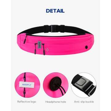 WATERFLY Running Belt Fanny Pack: Runner Marathon Jogging Waist Pack Sport Workout Exercise Fitness Phone Holder Belt for Men Women Jogger Slim Waistband