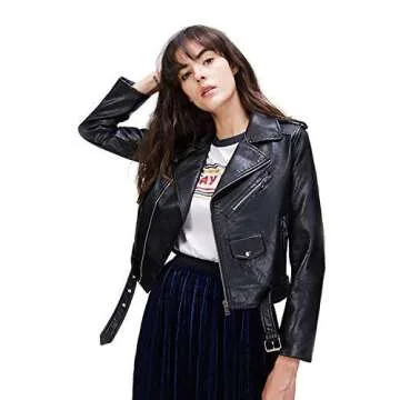 LY VAREY LIN Women's Faux Leather Motorcycle Jacket PU Slim Short Biker Coat (WS, Black,S)…