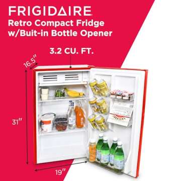 Frigidaire Retro Compact Fridge with Chiller, 3.2 cu ft Countertop Fridge with Built-In Bottle Opene...