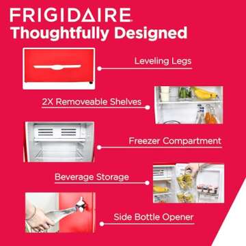 Frigidaire Retro Compact Fridge with Chiller, 3.2 cu ft Countertop Fridge with Built-In Bottle Opener, Compact Refrigerator for Office, Bedroom, Dorm Room or Cabin - 16.5"D x 19"W x 31"H (Red)