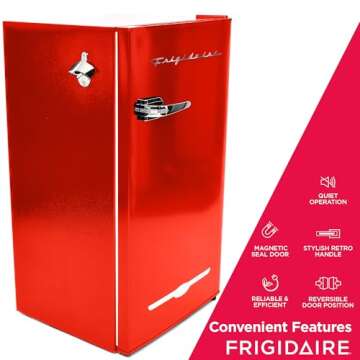 Frigidaire Retro Compact Fridge with Chiller, 3.2 cu ft Countertop Fridge with Built-In Bottle Opener, Compact Refrigerator for Office, Bedroom, Dorm Room or Cabin - 16.5"D x 19"W x 31"H (Red)