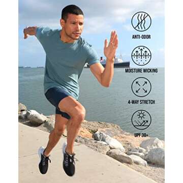 INTO THE AM Athletic Workout Shirts for Men Fitted Gym Sports Running Fitness Dry Fit Plain Tees (Bl...