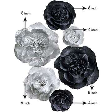 Letjolt Paper Flowers Decorations for Wall Black Wedding Decor 3D Flowers for Birthday Baby Shower Bridal Shower(Silver Black Set 6)