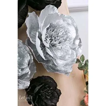 Letjolt Paper Flowers Decorations for Wall Black Wedding Decor 3D Flowers for Birthday Baby Shower Bridal Shower(Silver Black Set 6)