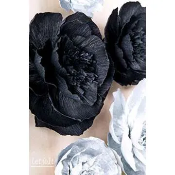 Letjolt Paper Flowers Decorations for Wall Black Wedding Decor 3D Flowers for Birthday Baby Shower Bridal Shower(Silver Black Set 6)