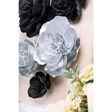 Letjolt Paper Flowers Decorations for Wall Black Wedding Decor 3D Flowers for Birthday Baby Shower Bridal Shower(Silver Black Set 6)