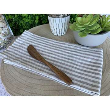 Linen Napkins – 100% French Flax – Stonewashed Pure Linen Cloth Napkins – Mitered Corners – Set of 4 (Gray/White Stripe)