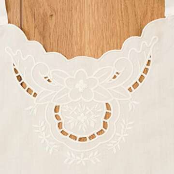 Minhcraft White Cotton Beautiful Flower Embroidery Apron-Ruffles Full Length Bib Women Apron