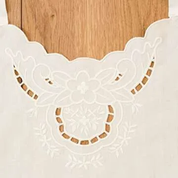 Minhcraft White Cotton Beautiful Flower Embroidery Apron-Ruffles Full Length Bib Women Apron