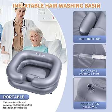 Cehim Inflatable Shampoo Basin - Portable Shampoo Bowl, Hair Washing Basin for Bedridden, Disabled,Injured, Hair Wash Tub for Dreadlocks and at Home Sink Washing (Silver)
