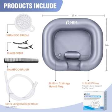 Cehim Inflatable Shampoo Basin - Portable Shampoo Bowl, Hair Washing Basin for Bedridden, Disabled,Injured, Hair Wash Tub for Dreadlocks and at Home Sink Washing (Silver)