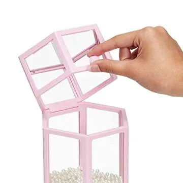 Acrylic Makeup Brush Holder Organizer with Lid and Pearls (Pink, 4.9 x 8.5 In)
