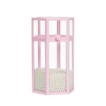 Acrylic Makeup Brush Holder Organizer with Lid and Pearls (Pink, 4.9 x 8.5 In)