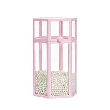 Acrylic Makeup Brush Holder Organizer with Lid and Pearls (Pink, 4.9 x 8.5 In)