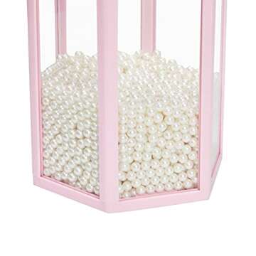 Acrylic Makeup Brush Holder Organizer with Lid and Pearls (Pink, 4.9 x 8.5 In)