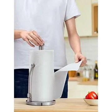 SMARTAKE Paper Towel Holder, Paper Towel Dispenser Standing Weighted Base Non Slip, Spring Arm for E...