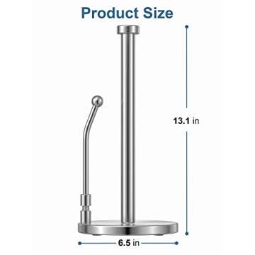 SMARTAKE Paper Towel Holder, Paper Towel Dispenser Standing Weighted Base Non Slip, Spring Arm for Easy Tear, Stainless Steel Paper Towel Holder for Home Kitchen Countertop Tabletop, Silver