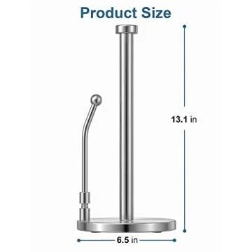 SMARTAKE Paper Towel Holder, Paper Towel Dispenser Standing Weighted Base Non Slip, Spring Arm for Easy Tear, Stainless Steel Paper Towel Holder for Home Kitchen Countertop Tabletop, Silver