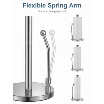 SMARTAKE Paper Towel Holder, Paper Towel Dispenser Standing Weighted Base Non Slip, Spring Arm for Easy Tear, Stainless Steel Paper Towel Holder for Home Kitchen Countertop Tabletop, Silver