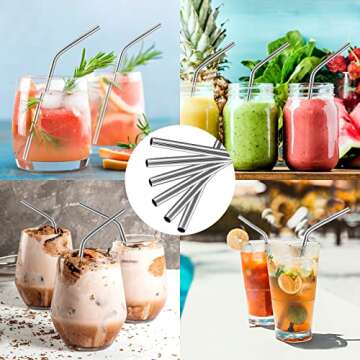 Acerich 6 Pcs Stainless Steel Straws, Reusable Metal Straws for 30 oz & 20 oz Tumblers Cups Mugs Cold Beverage, Free Cleaning Brush Included