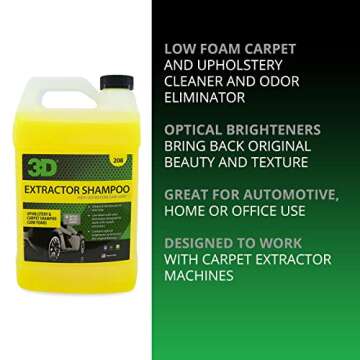 3D Extractor Carpet Cleaner Shampoo for Machine Use - Upholstery Cleaner, Stain Remover & Odor Elimi...
