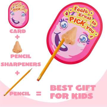 JOYIN 28 pcs I Pick Your Nose Pencil and Sharpener with Valentines Greeting Cards for Kids Party Favor, Classroom Exchange Prizes