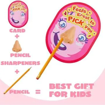 JOYIN 28 pcs I Pick Your Nose Pencil and Sharpener with Valentines Greeting Cards for Kids Party Favor, Classroom Exchange Prizes