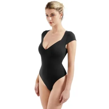 SUUKSESS Sexy Deep V Neck Bodysuit for Women