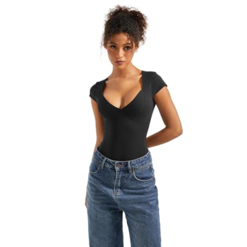 SUUKSESS Sexy Deep V Neck Bodysuit for Women