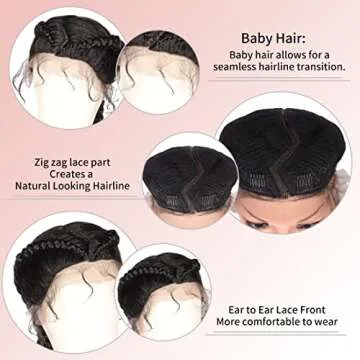 Kalyss 35" Extra Long Lace Front Zig Zag Part Braided Wigs for Black Women Black Dutch Human Hair Blended Braids Wig Natural Looking Lace Frontal Twist Box Braided Wig with Baby Hair
