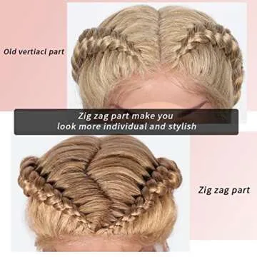 Kalyss 35" Extra Long Lace Front Zig Zag Part Braided Wigs for Black Women Black Dutch Human Hair Blended Braids Wig Natural Looking Lace Frontal Twist Box Braided Wig with Baby Hair