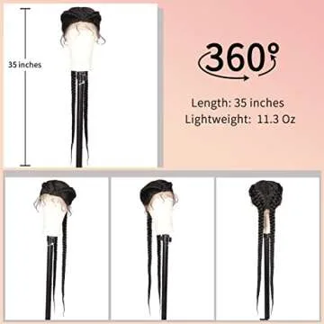 Kalyss 35" Extra Long Lace Front Zig Zag Part Braided Wigs for Black Women Black Dutch Human Hair Blended Braids Wig Natural Looking Lace Frontal Twist Box Braided Wig with Baby Hair