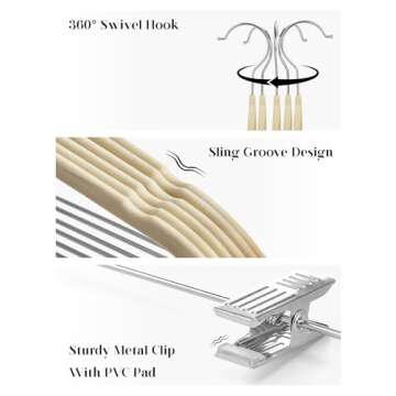 Cozymood Velvet Skirt Hangers - Pack of 24 - Velvet Hangers with Clips Ultra Thin Non Slip Velvet Pants Hangers Space Saving Clothes Hanger for Trouser, Skirts, Jeans, Dress (Beige)