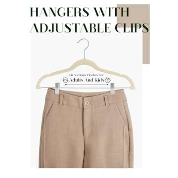 Cozymood Velvet Skirt Hangers - Pack of 24 - Velvet Hangers with Clips Ultra Thin Non Slip Velvet Pants Hangers Space Saving Clothes Hanger for Trouser, Skirts, Jeans, Dress (Beige)